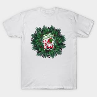 Christmas Wreath | Happy Holidays! Gnome | Berries and Holly by Cherie(c)2021 T-Shirt